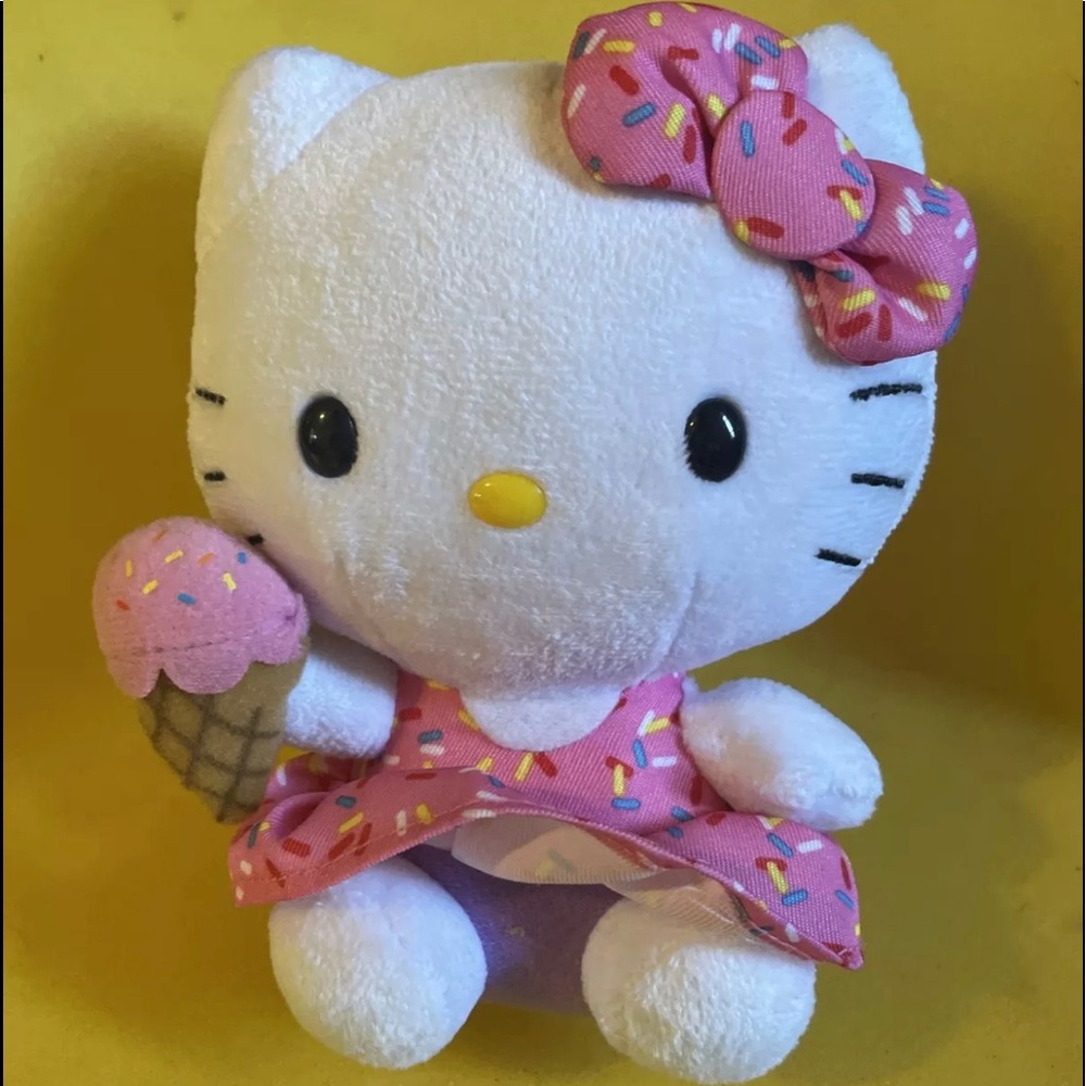 Ty Hello Kitty - 6” Pink Rainbow Sprinkles Dress Kitty Holding Ice Cream Plush